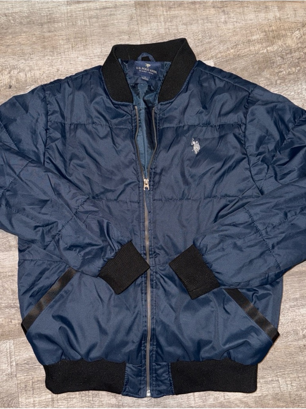 U.S. Polo Assn. Navy Quilted Bomber Jacket with Black Trim